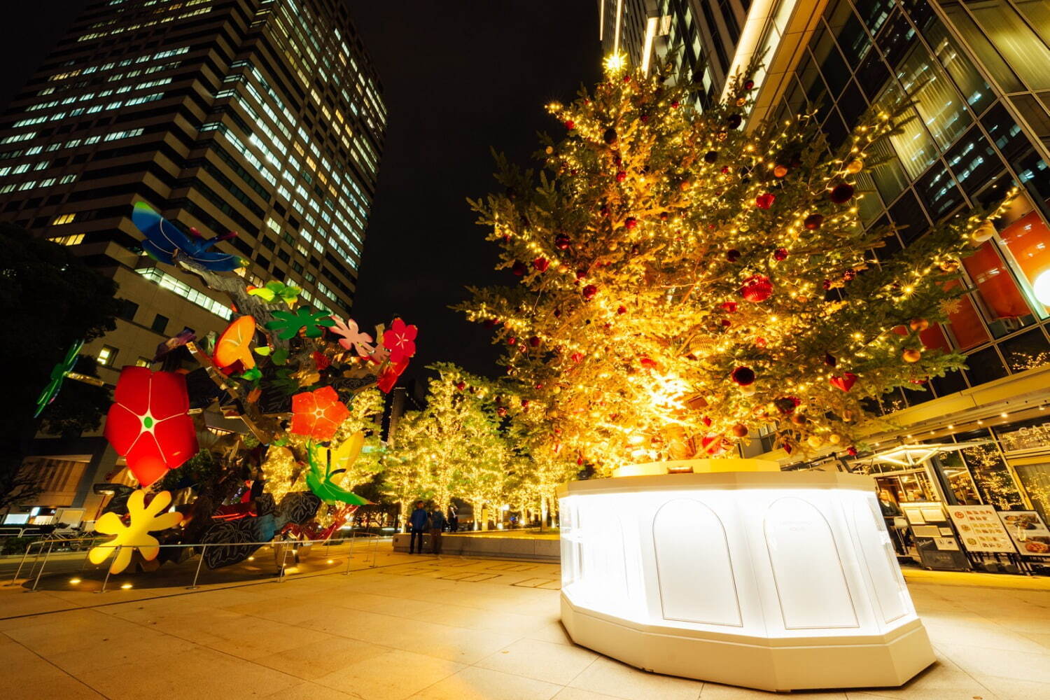 ชมต้นคริสต์มาสตกแต่งด้วยดอกกุหลาบปริซึมและ "Light X Art" ที่ Tokyo Garden Terrace Kioicho